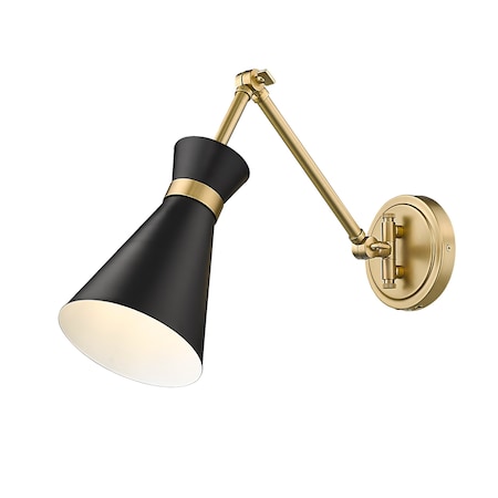 Z-Lite Soriano Wall Sconce, 1-Light, 6.25 In.W x 27 In.L x 6.25 In.H, Matte Black/Modern Gold 351S-MB-MGLD